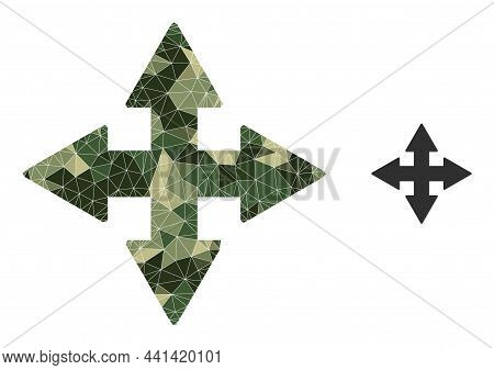 Camouflage Lowpoly Collage Expand Arrows Icon. Lowpoly Expand Arrows Icon Constructed With Random Kh