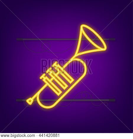 Music Neon Icon In Flat Style. Music, Voice, Record Icon. Vector Stock Illustration