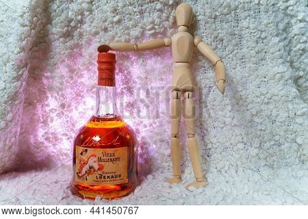 Tyumen, Russia-november 27, 2021: Cognac Lheraud Vieux Millenaire Is A 25-year-old Cognac With A Str