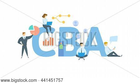 Cba, Cost-benefit Analysis. Concept With Keyword, People And Icons. Flat Vector Illustration. Isolat