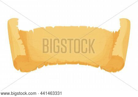 Parchment Paper, Scroll Papyrus, Empty Frame, Blank In Cartoon Style Detailed Isolated On White Back