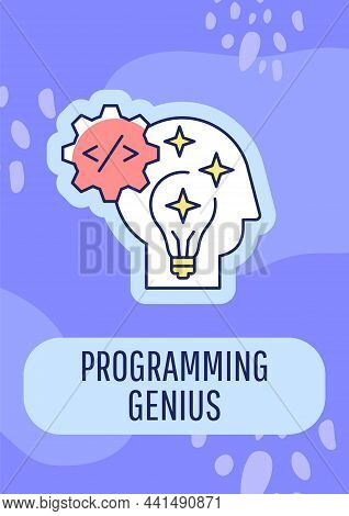 Genius Programmer Greeting Card With Color Icon Element. Regaining Developer Motivation. Postcard Ve