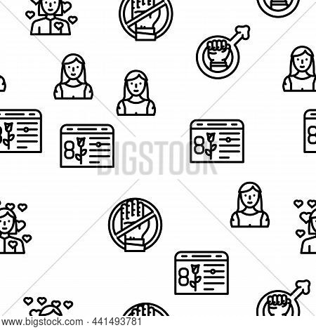 Female Occupation And Profession Vector Seamless Pattern Thin Line Illustration