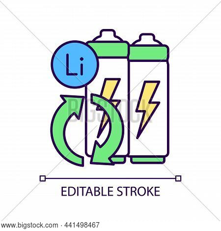 Battery Metals Recovery Rgb Color Icon. Prevent Lithium Spent. Reuse Resources Form Accumulators. En