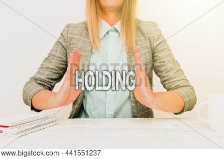 Text Sign Showing Holding. Conceptual Photo Stocks Property And Other Financial Assets In Someone S 