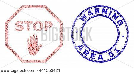 Vector Octagon Stop Hand Icon Composition Is Organized From Scattered Recursive Octagon Stop Hand El