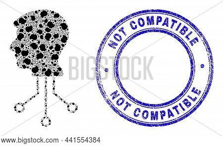Vector Cyborg Head Contacts Icon Collage Is Designed Of Random Self Cyborg Head Contacts Pictograms.