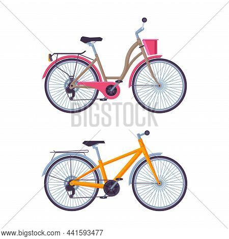 City Street Bicycle Or Bike As Pedal-driven Single-track Vehicle With Two Wheels And Frame Vector Se
