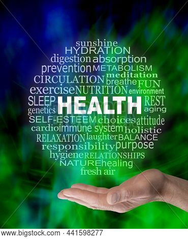 Words Associated With Maintaining Good Health Word Circle - Modern Abstract Blue Green Background Wi