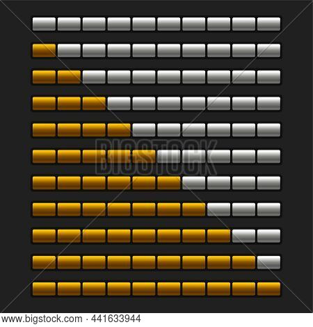 Orange Progress Bar Element Set. Upload Indicator 10-100. Vector