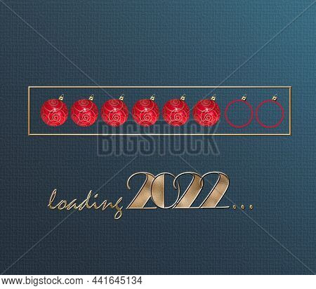 Loading 2022 New Year Luxury Celebration Card. Red Gold Balls, Gold Digit 2022, Text Loading 2022 On