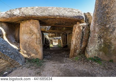 Dolmen Of Lacara, Funeral Chamber. Ancient Megalithic Building Near La Nava De Santiago, Extremadura