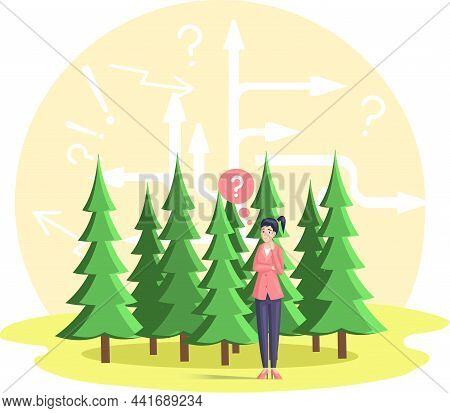 Ecologist Woman Or Student Thinking About Environmental Protection And Forest Conservation. Person T