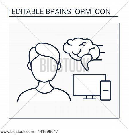 It Line Icon. Modern Computer Technologies To Active Thinking And Brain Training. Brainstorm Session