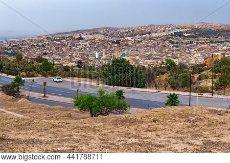 Fez, Morocco - June 02, 2017: Aerial View Of The Fez El Bali Medina. Is The Oldest Walled Part Of Fe