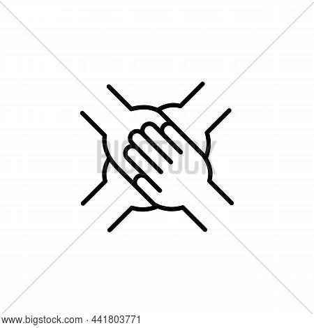 Teamwork Icon, 4 Hands Together. Partnership, Community, Cooperation, Unity, Equality Concept. Trend