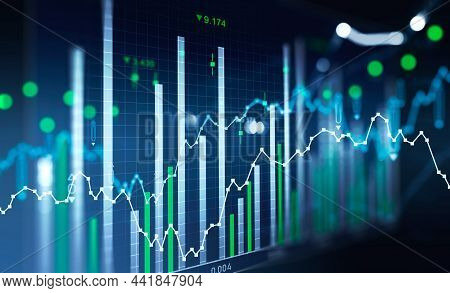Financial Chart And Rising Graph With Lines And Numbers And Bar Diagrams That Illustrate Stock Marke