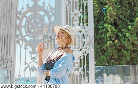 Modern European Woman At City, Vacation In Istanbul. Travelling Concept