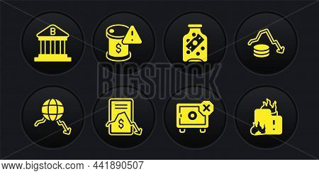 Set Global Economic Crisis, Dollar Rate Decrease, Mobile Stock Trading, Safe, Glass Money Jar With C