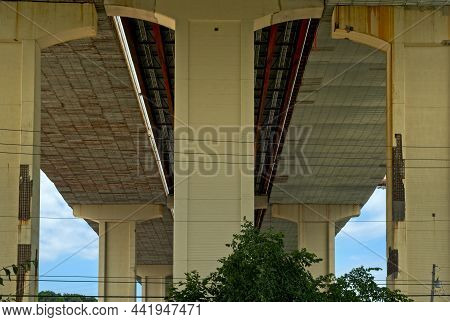 Underneat The Three Spans Of The Interstate 480 Bridge Near Cleveland, Ohio, As It Has Its Decks Rep