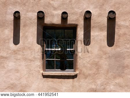 High Noon In Santa Fe, New Mexico As Seen By The Shadows Of The Traditional Vigas Architecture Eleme