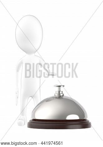 3d Character , Man , Ringbell Officebell In White Isolated Background