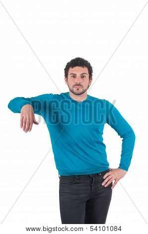Man leaning on an invisible object
