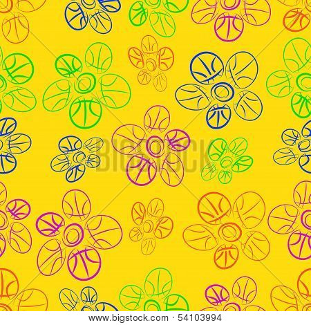 Flowers With Basketball Contour Pattern