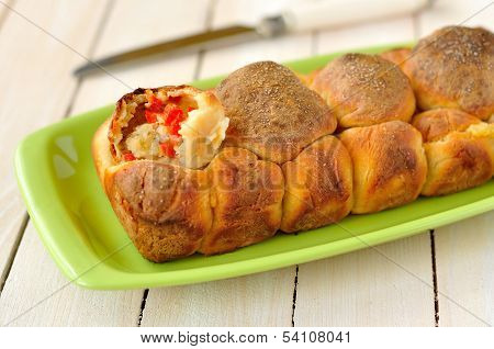 Red Pepper And Potato Monkey Bread, Selective Focus