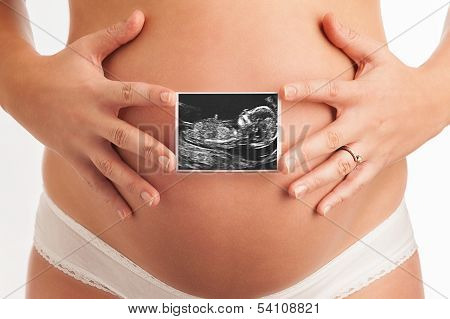 Pregnant Tummy with Baby Scan.