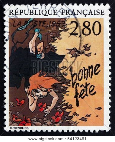 Postage Stamp France 1993 Happy Birthday, Claire Wendling, Greet