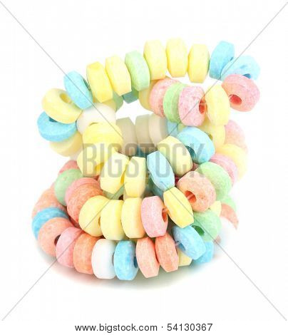 Color candies on rope isolated on white