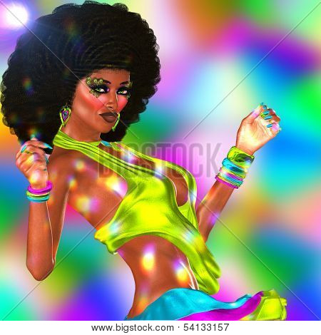 Disco dancing club girl with afro.