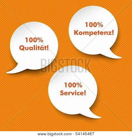 Speech Bubbles Quality, Service, Competence
