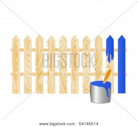Wooden Fence Which Is Painting With Blue