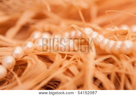 Background With Pearl And Strow In Gold Color