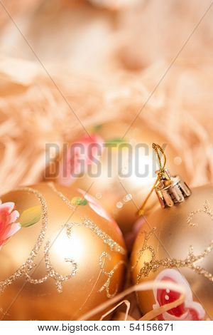 New Year  Background With Boll And Strow In Gold