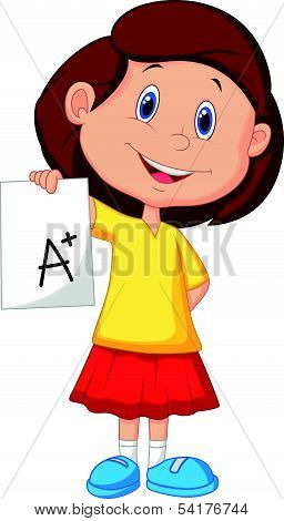 Girl cartoon showing A plus grade