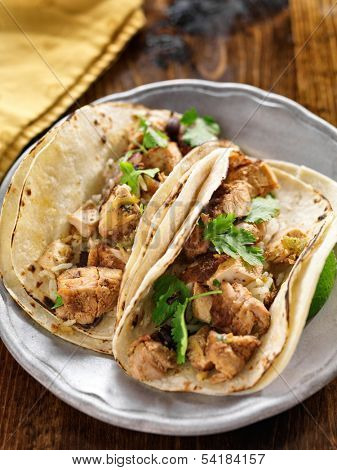 authentic mexican tacos with chicken and cilantro