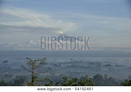 Misty morning in the mountains village