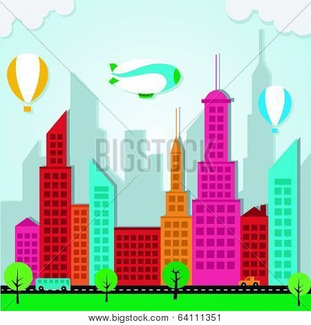 Colorful Applique City Landscape