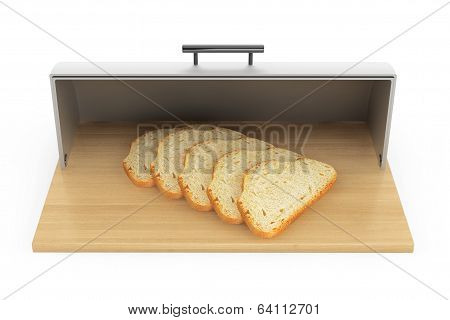 Modern Steel Bread Bin With Pieces Of Bread