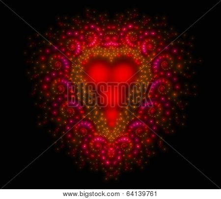 Symbolic diamond heart-shaped red heart that symbolizes love. Fractal art graphics
