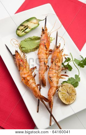 Guacamole Spicy Whole Grilled Shrimps