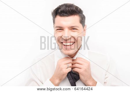 Young Caucasian Dark Hair Man Tie Up