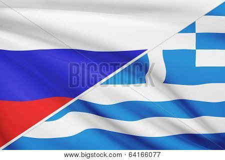 Series Of Ruffled Flags. Russia And Hellenic Republic - Greece.