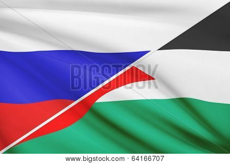 Series Of Ruffled Flags. Russia And State Of Palestine.