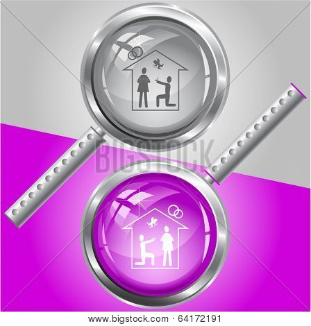 Home affiance. Vector magnifying glass.