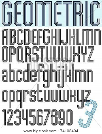 Poster retro light striped font, bright condensed geometric uppercase letters on white background.
