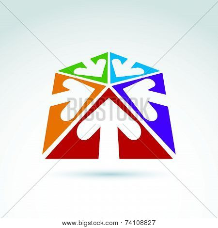 3d abstract emblem with five multidirectional arrows